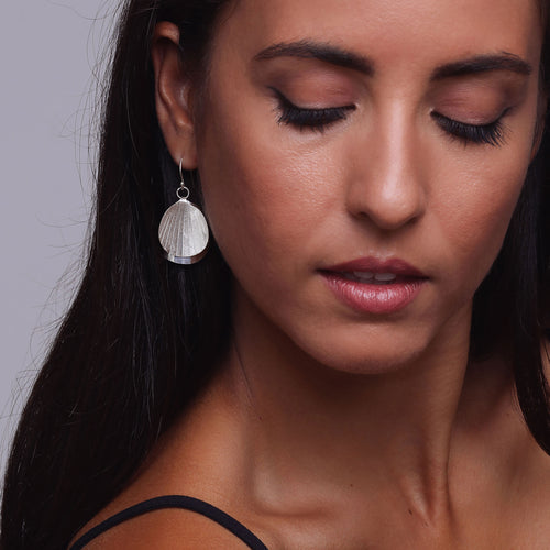 Silver Large Double Shell Earrings