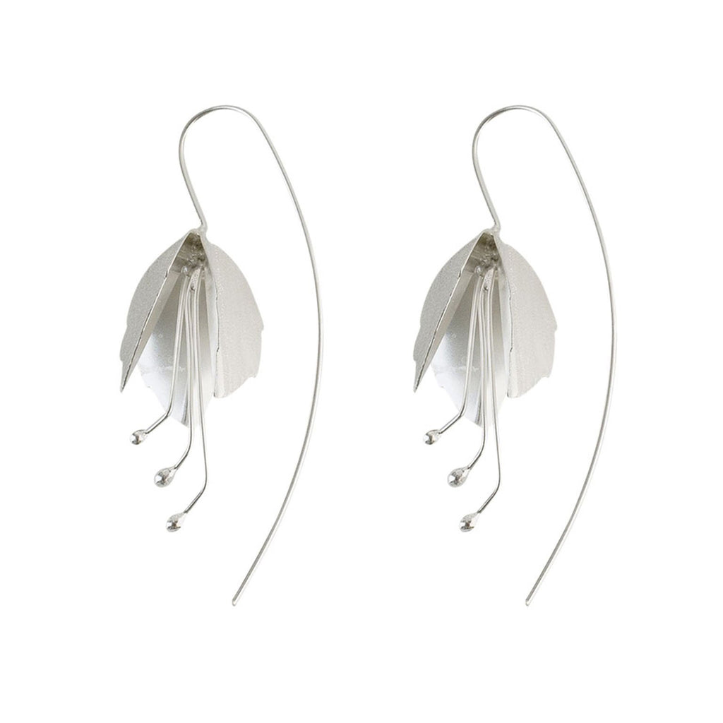 Silver Large Fuchsia Flower Earrings