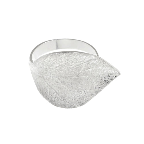 Silver Large Leaf Adjustable Ring