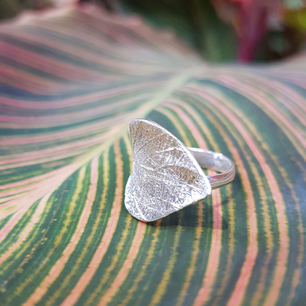 Silver Large Leaf Adjustable Ring