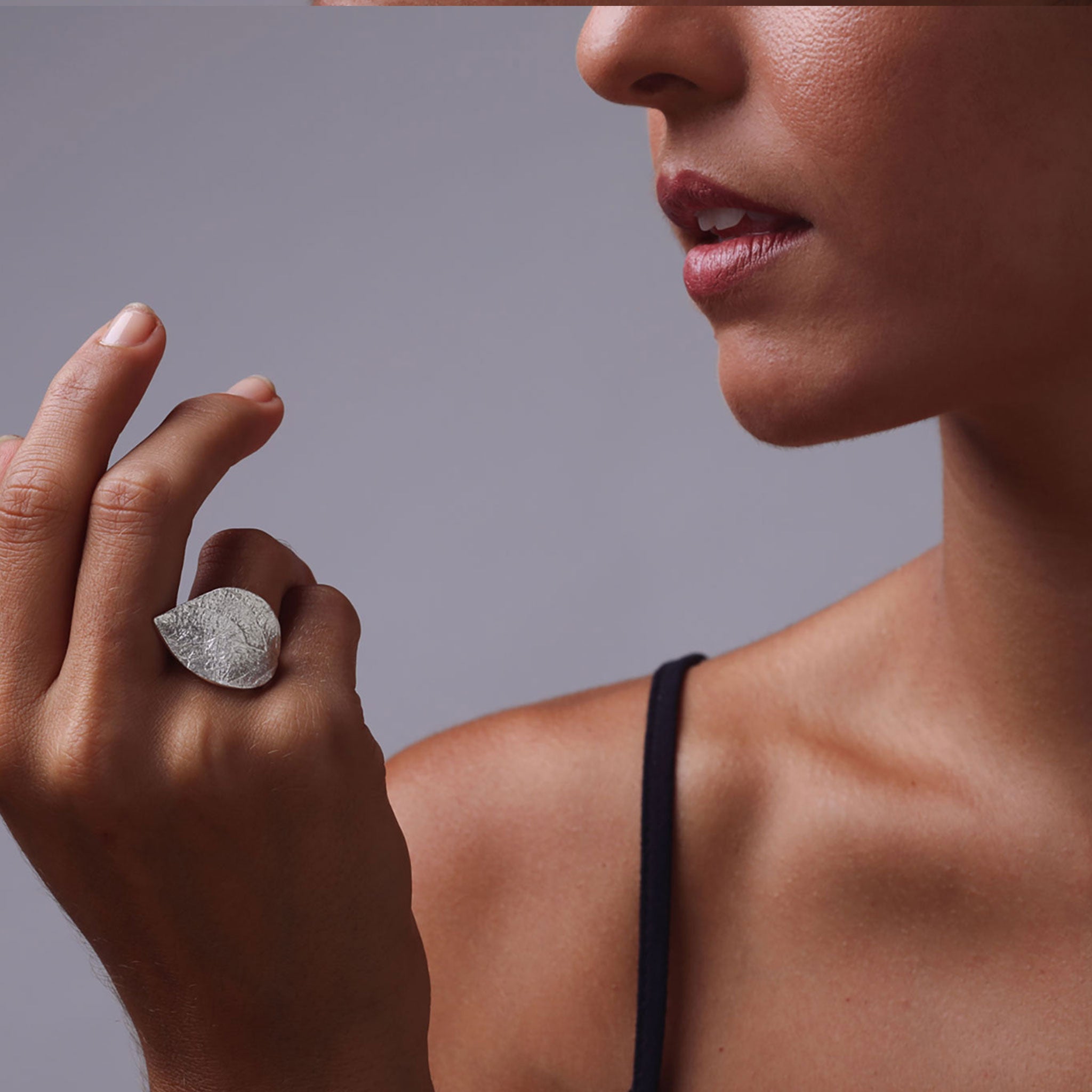 Silver Large Leaf Adjustable Ring