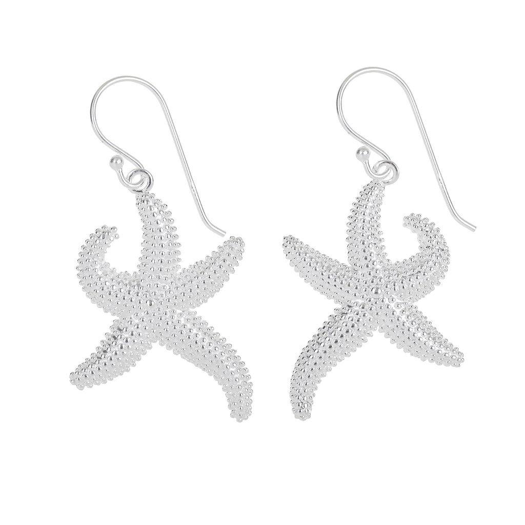 Silver Large Textured Starfish Earrings