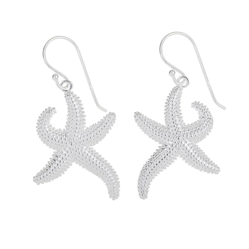 Silver Large Textured Starfish Earrings