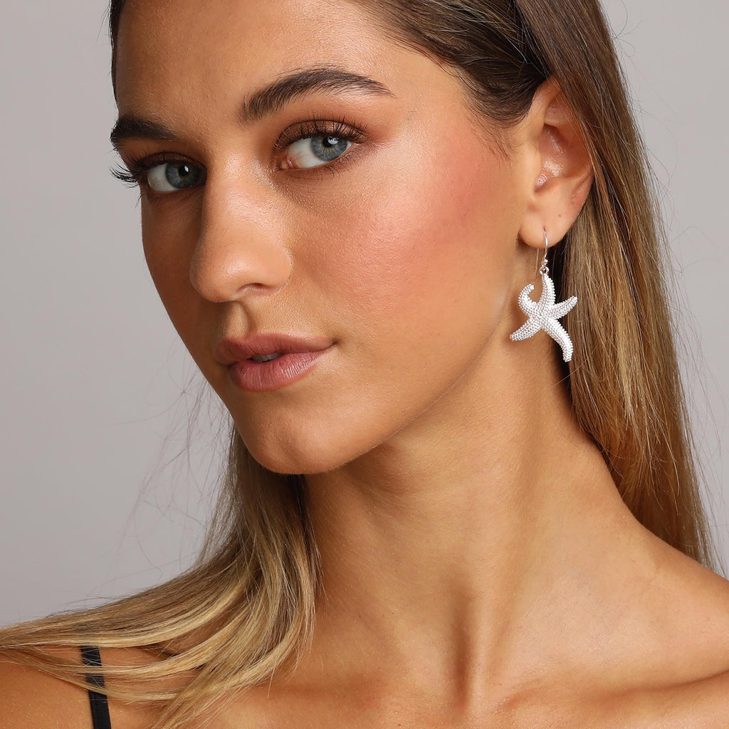Silver Large Textured Starfish Earrings