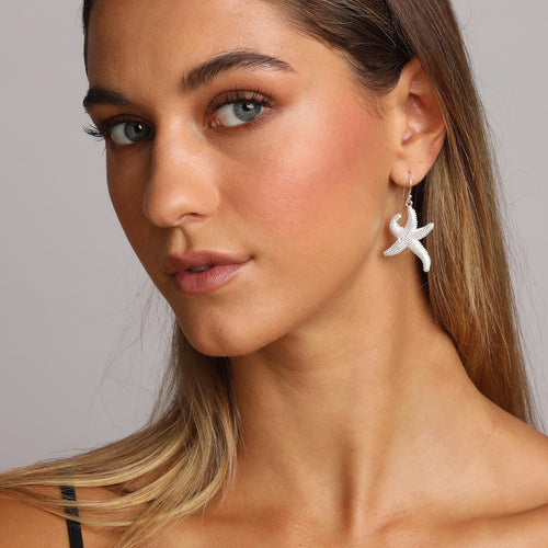 Silver Large Textured Starfish Earrings