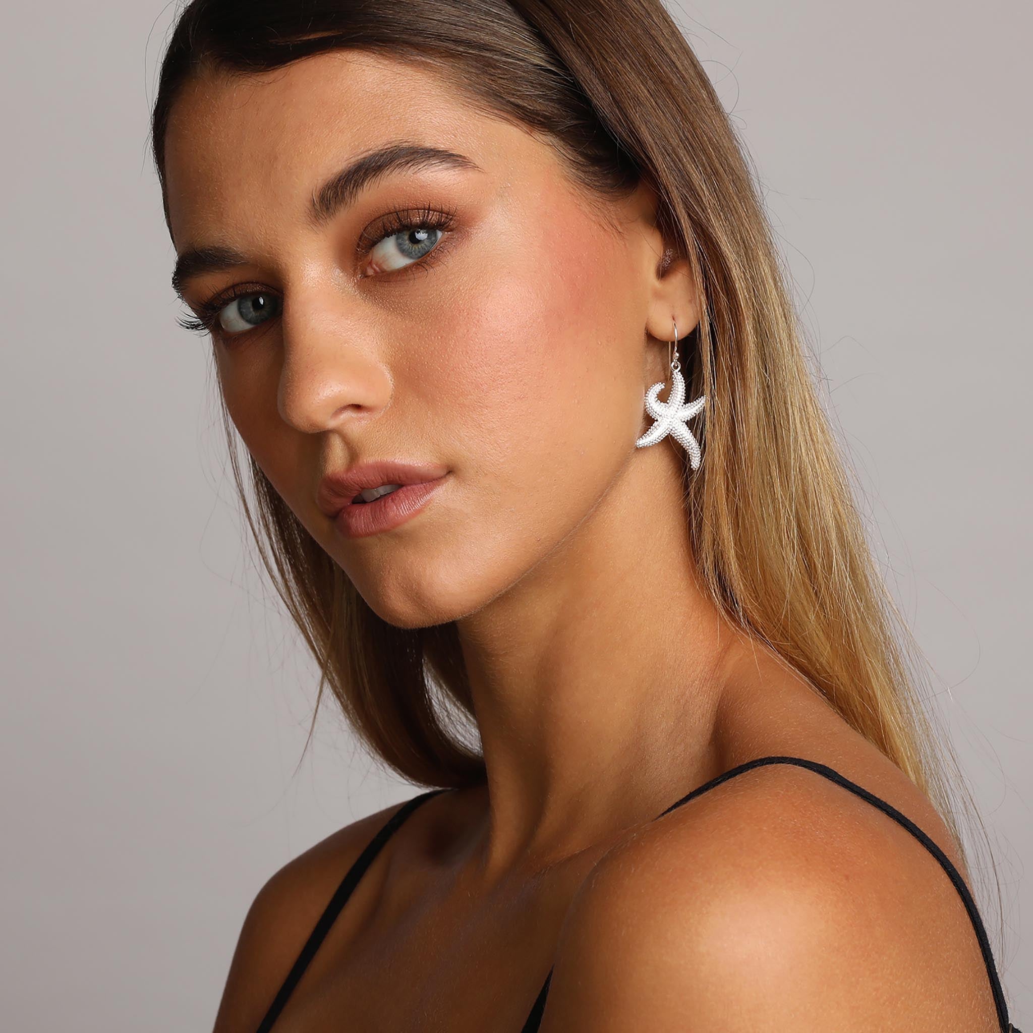 Silver Large Textured Starfish Earrings
