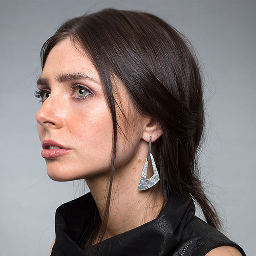 Silver Large Triangle Stud Earrings