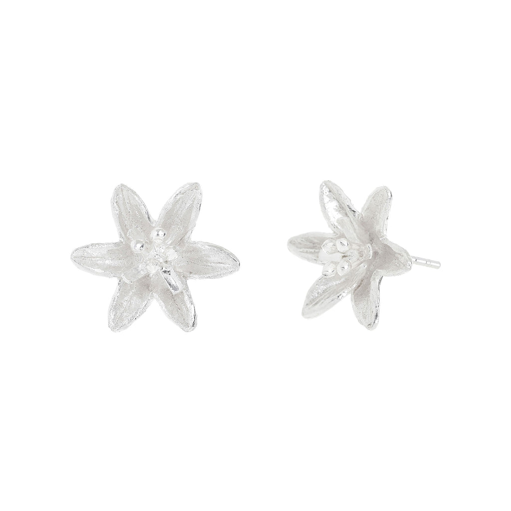 Silver Lily Flower Stud Earrings