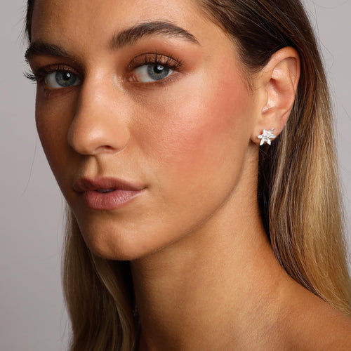 Silver Lily Flower Stud Earrings