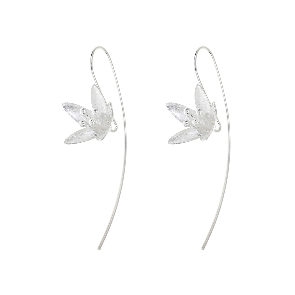 Silver Lily Flower with a Long Back Earrings