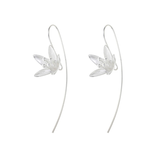 Silver Lily Flower with a Long Back Earrings