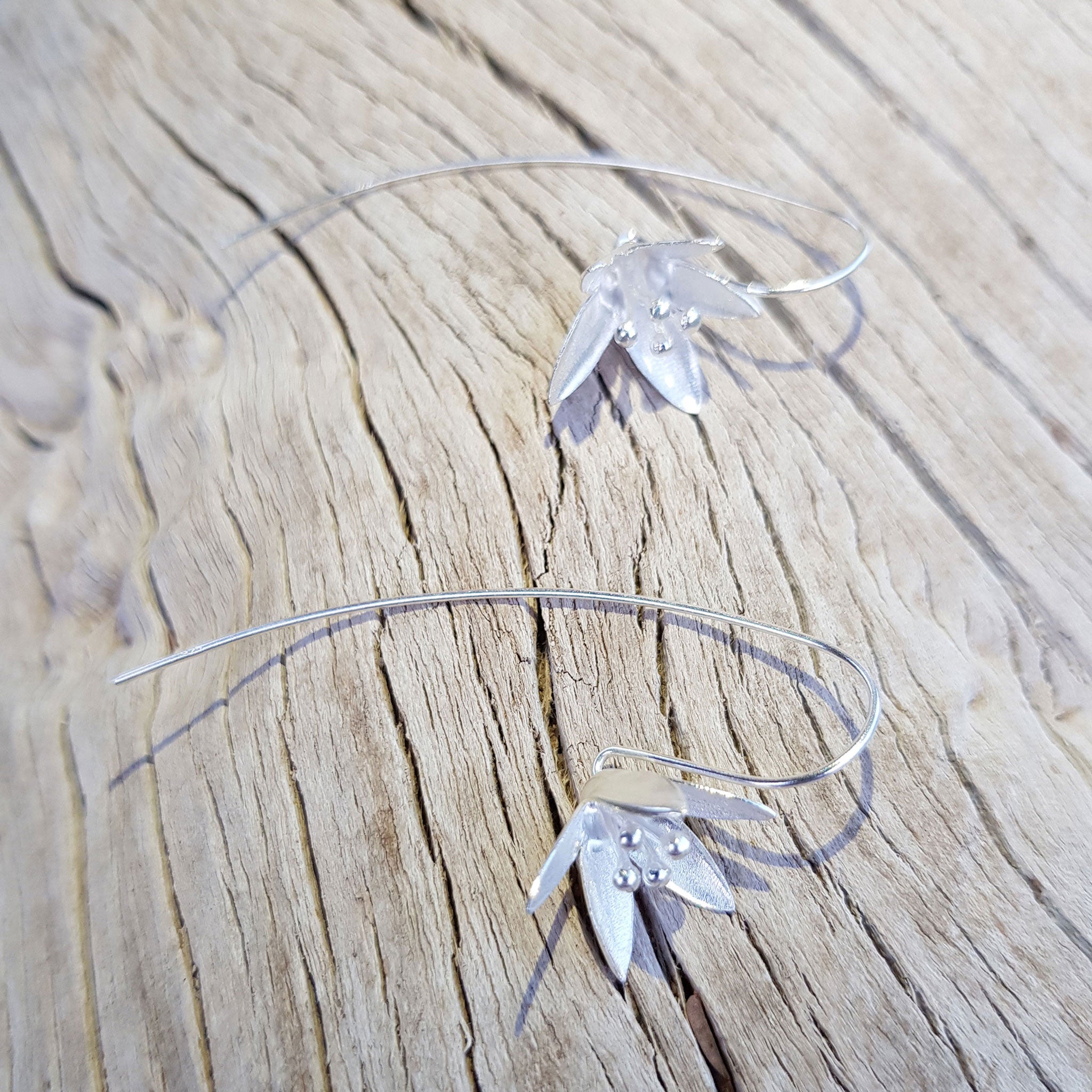 Silver Lily Flower with a Long Back Earrings