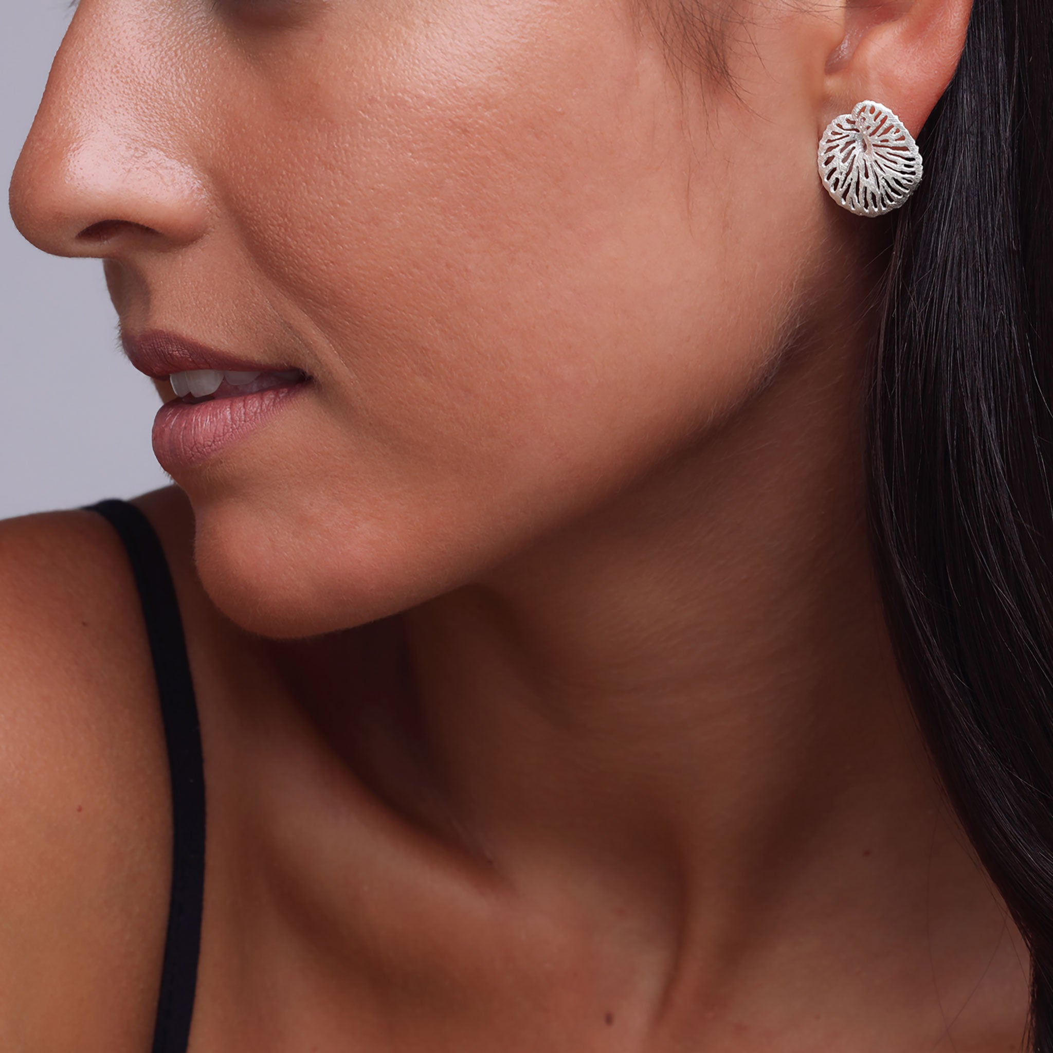 Silver Lily Pad Stud Earrings
