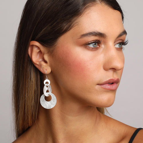 Silver Linked Triple Hoop Dangle Earrings