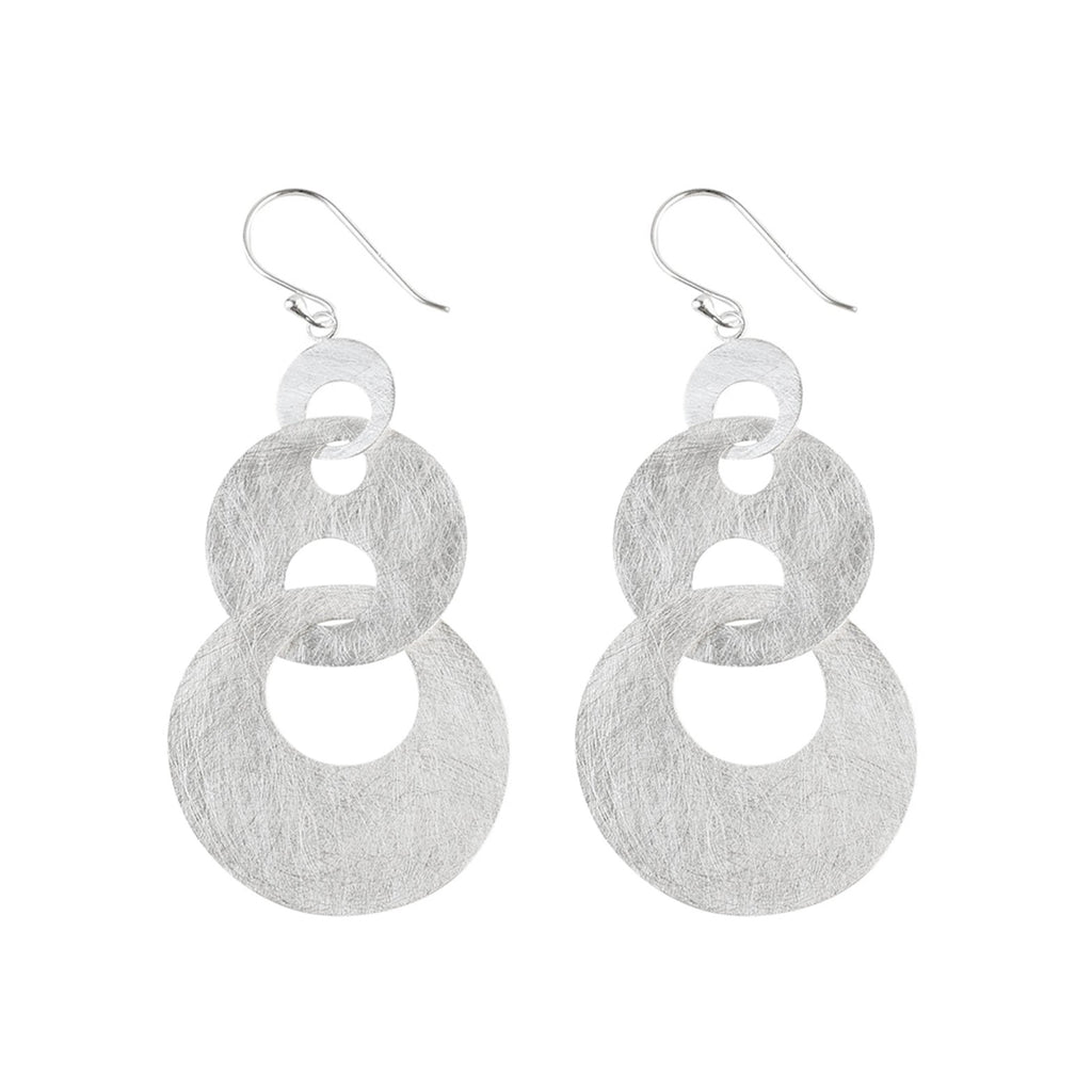 Silver Linked Triple Hoop Dangle Earrings