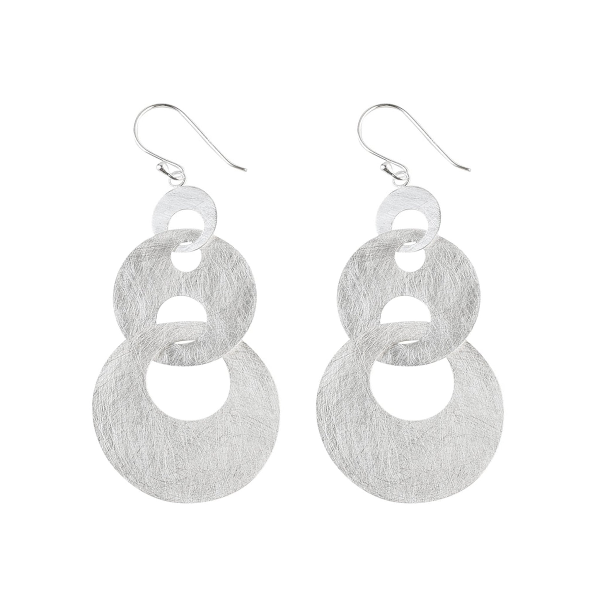 Silver Linked Triple Hoop Dangle Earrings