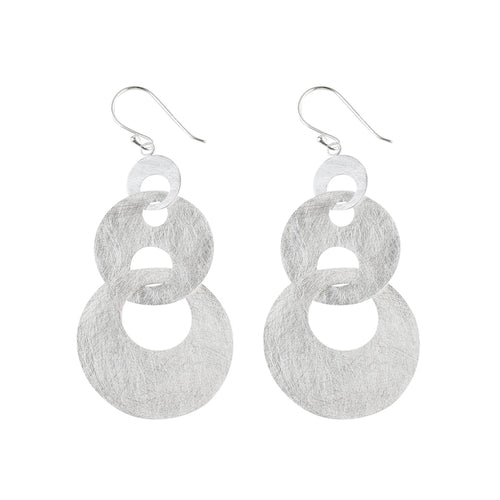 Silver Linked Triple Hoop Dangle Earrings
