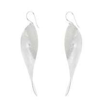 Load image into Gallery viewer, Silver Long Curved Leaf Earrings