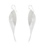 Silver Long Curved Leaf Earrings