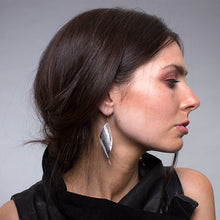 Load image into Gallery viewer, Silver Long Curved Leaf Earrings