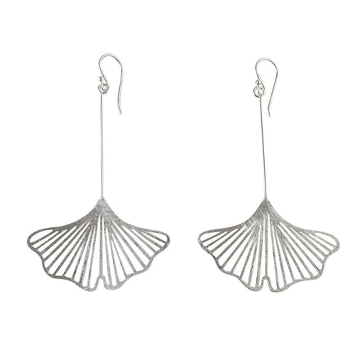 Silver Long Ginkgo Earrings