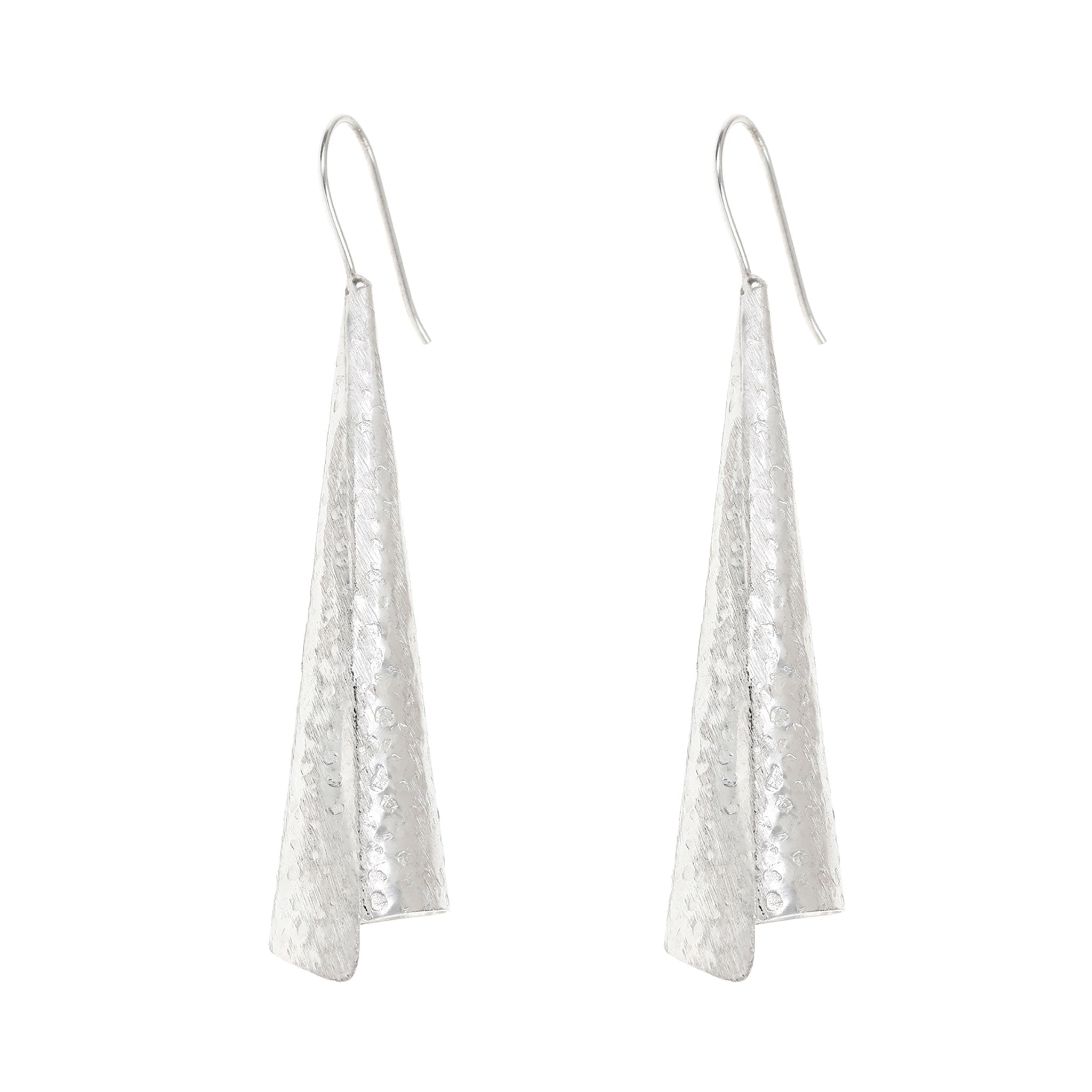 Silver Long Hammered Cone Earrings
