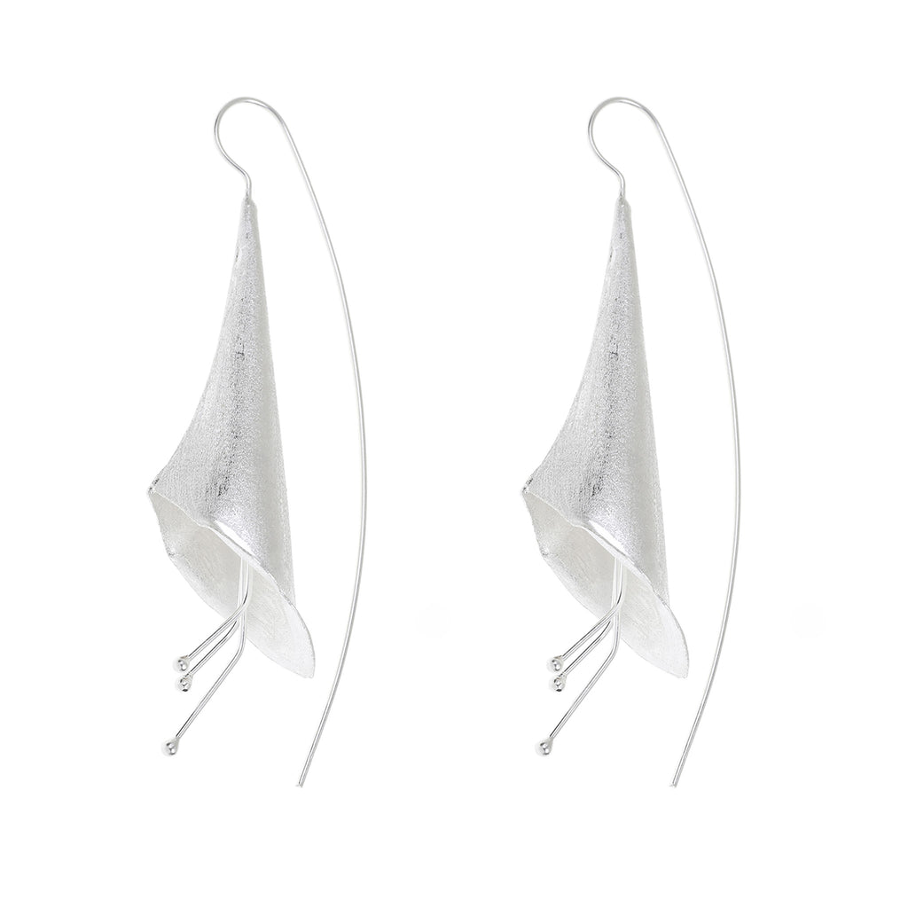 Silver Long Trumpet Flower Earrings