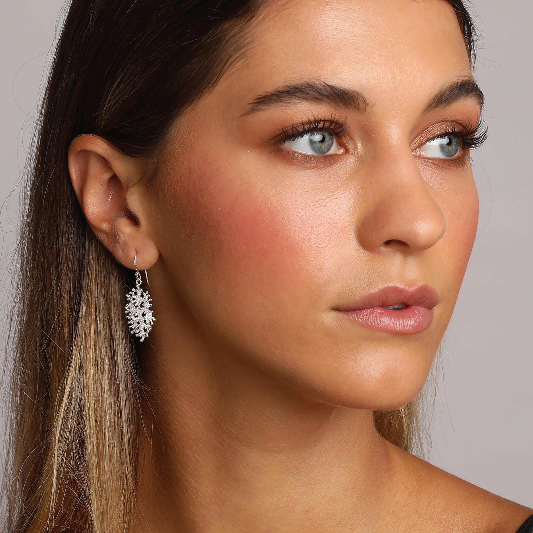 Silver Oval Coral Earrings