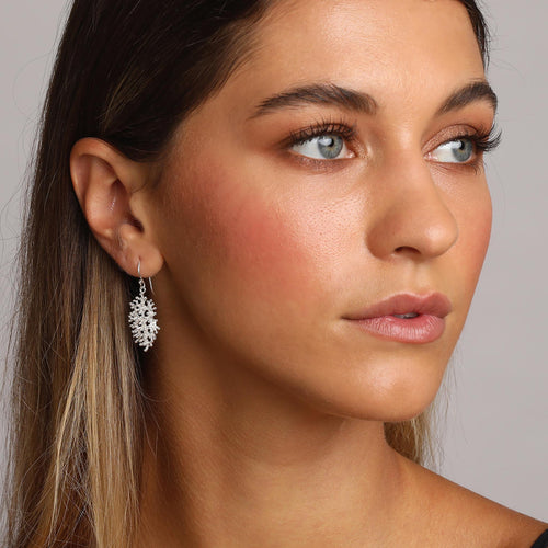 Silver Oval Coral Earrings