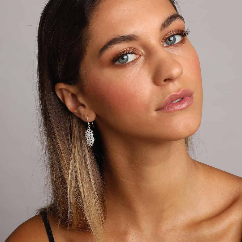 Silver Oval Coral Earrings