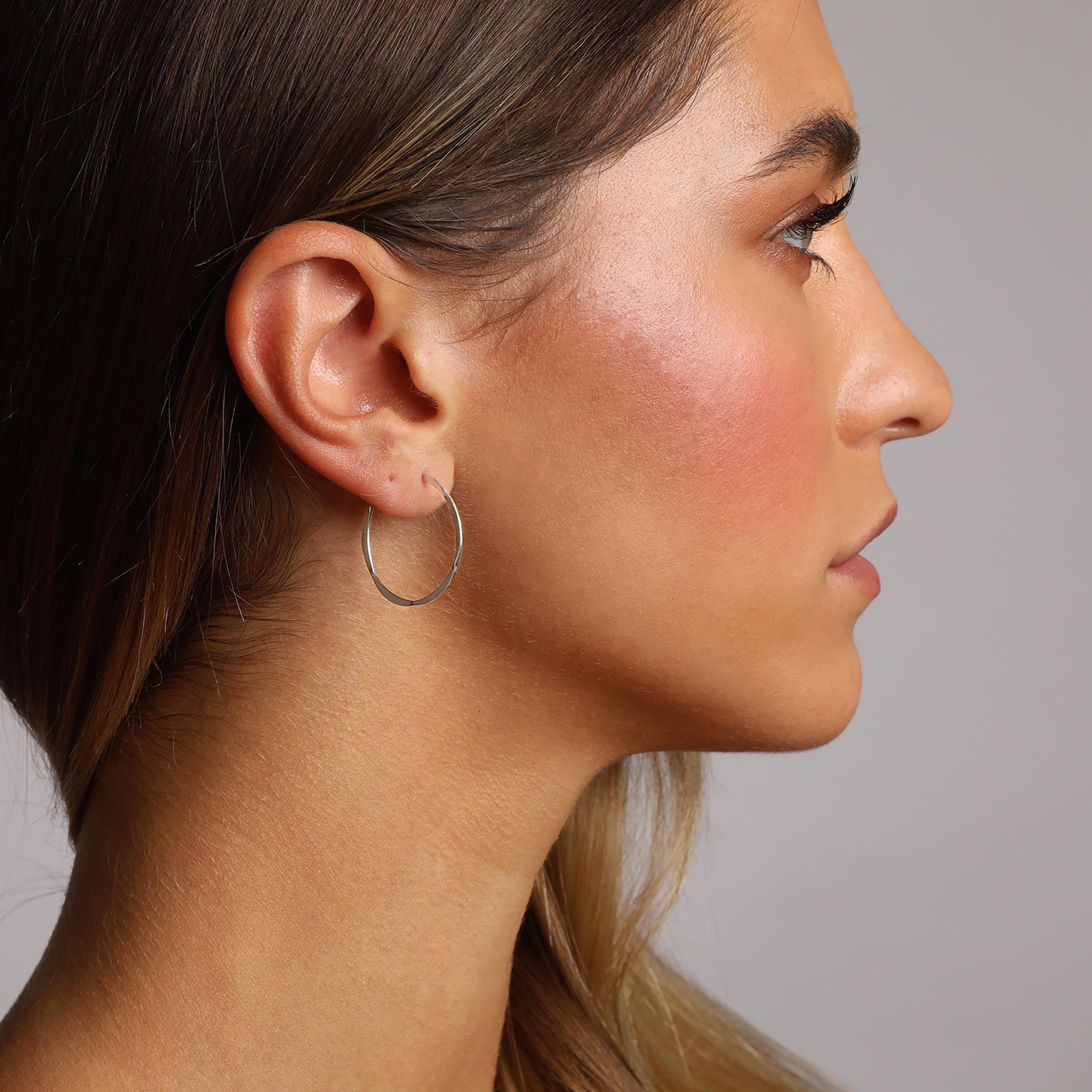 Silver Pinched Style Open Hoop Earrings