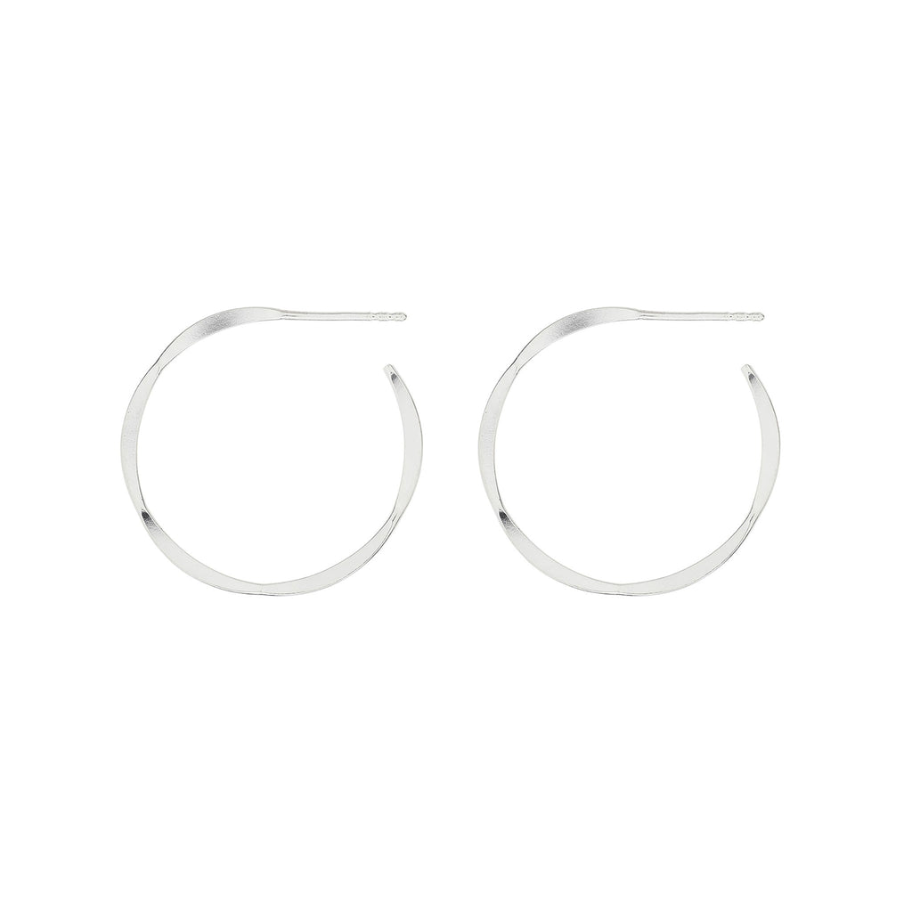 Silver Pinched Style Open Hoop Earrings
