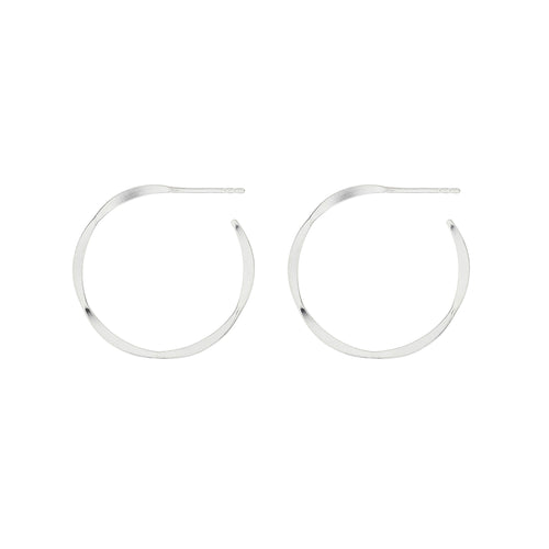 Silver Pinched Style Open Hoop Earrings