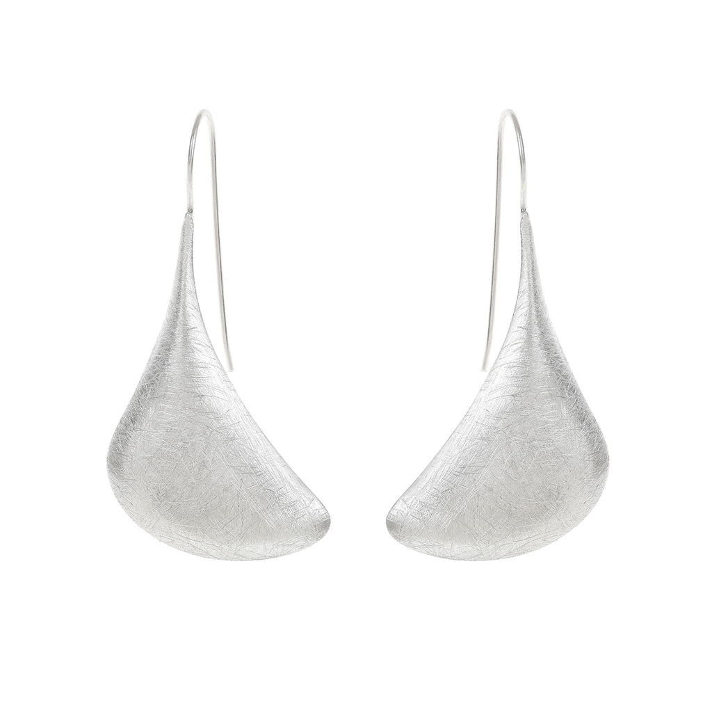 Silver Plain Curved Leaf Earrings