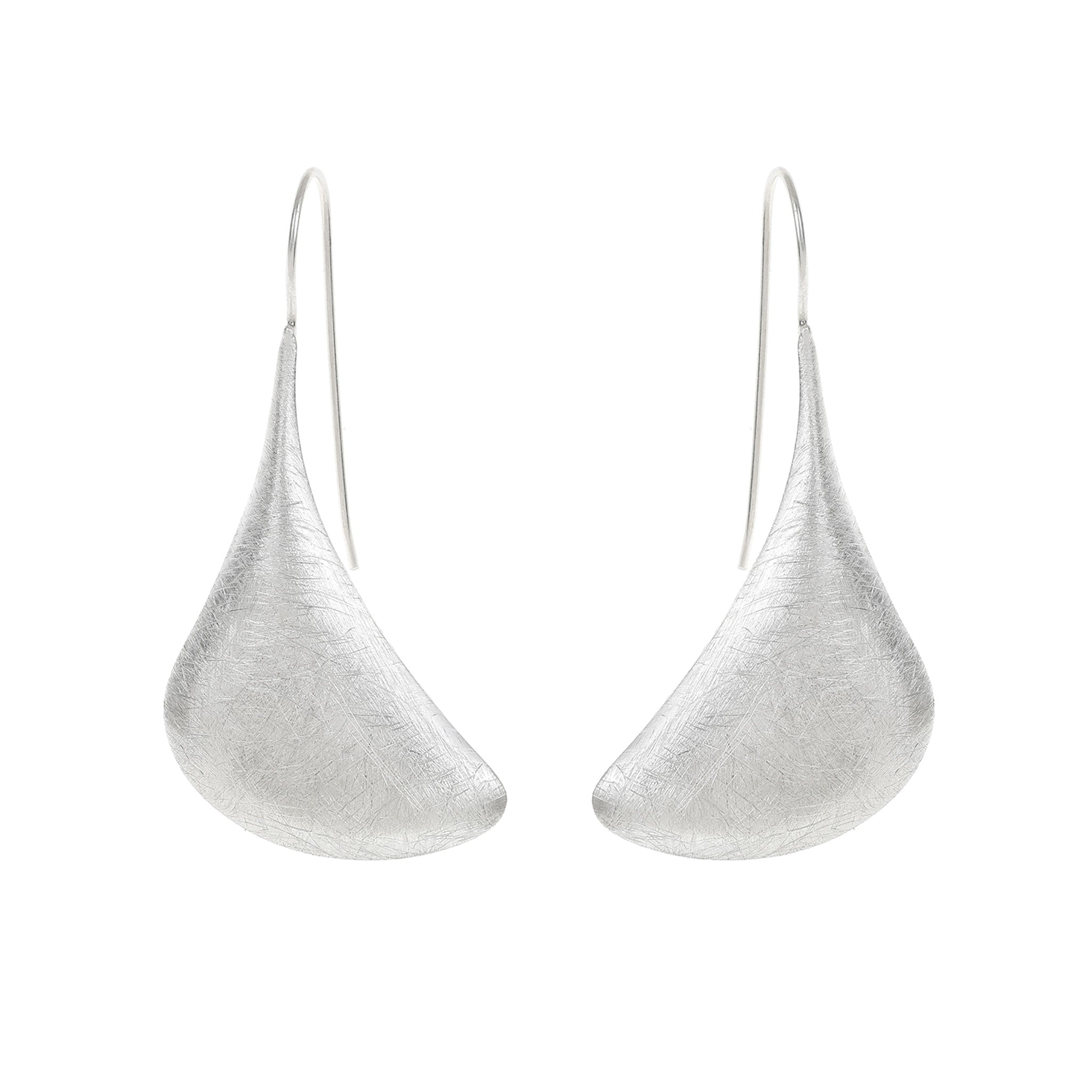 Silver Plain Curved Leaf Earrings