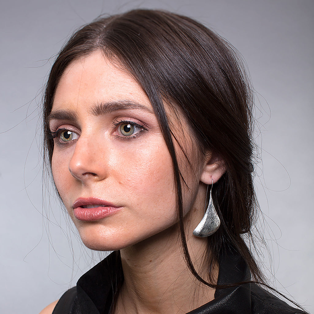 Silver Plain Curved Leaf Earrings