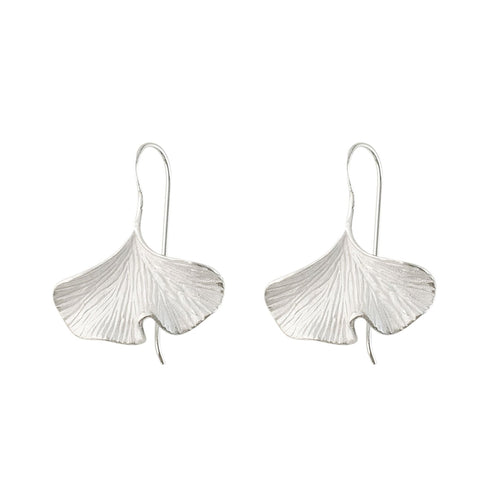 Silver Plain Ginkgo Earrings