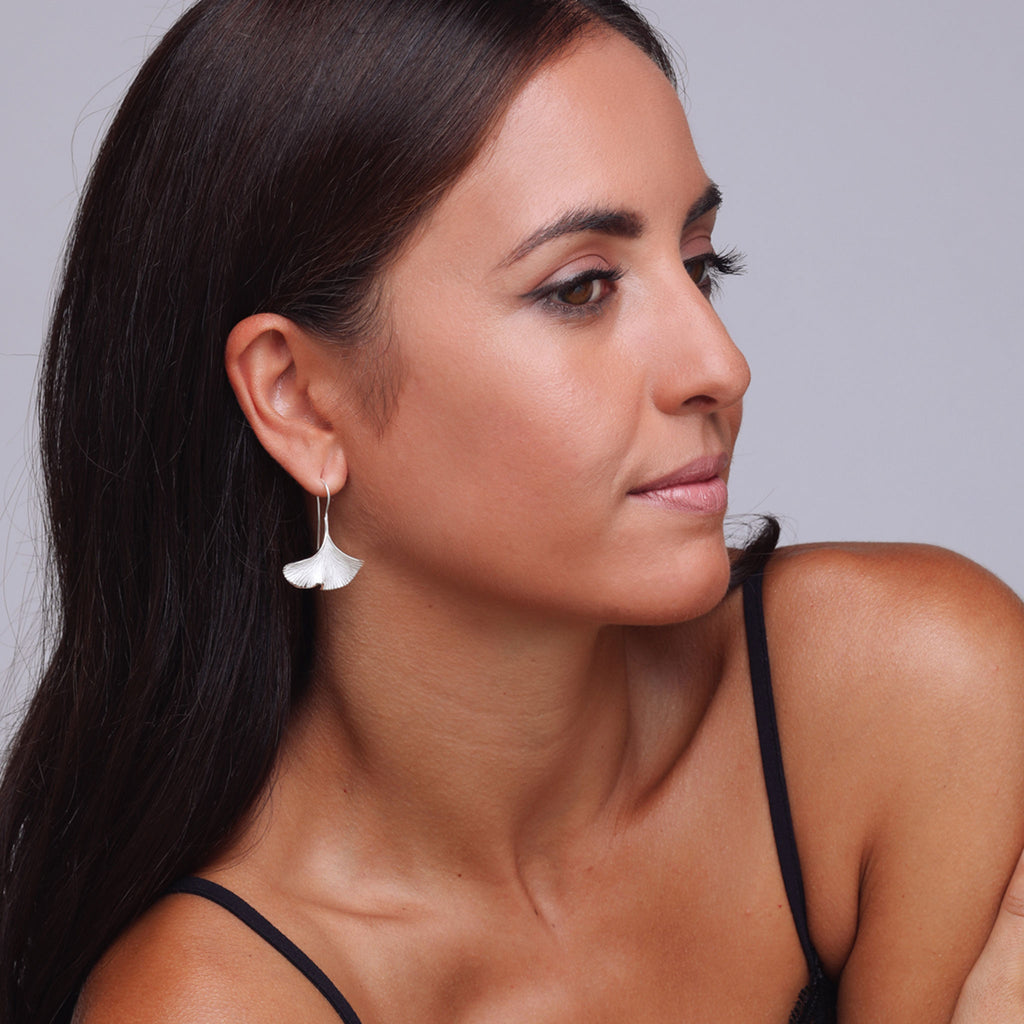 Silver Plain Ginkgo Earrings