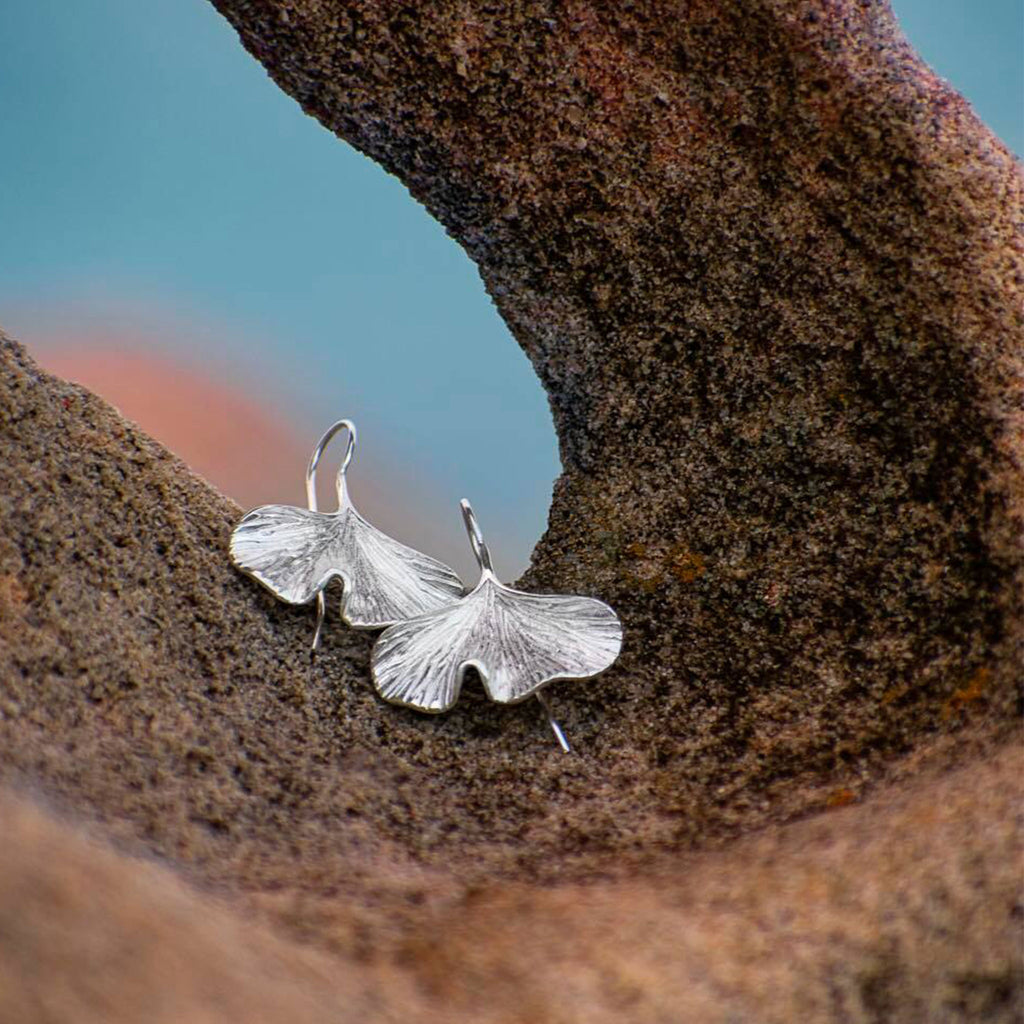 Silver Plain Ginkgo Earrings