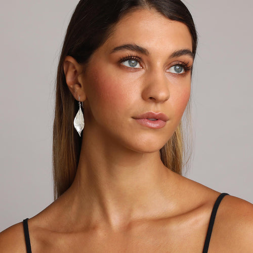 Silver Plain Leaf Earrings
