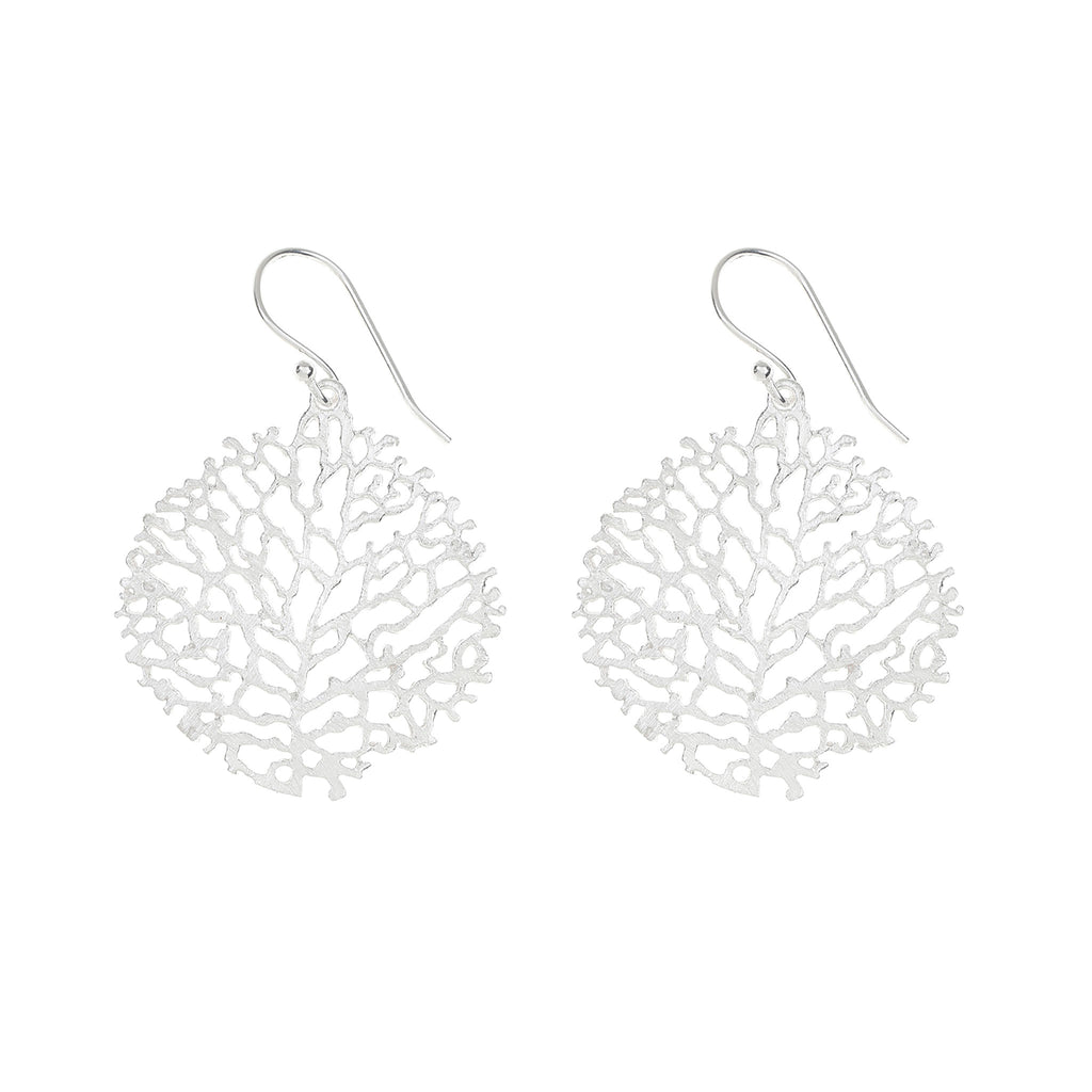 Silver Round Coral Earrings