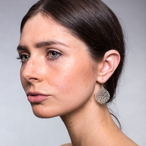 Silver Round Coral Earrings