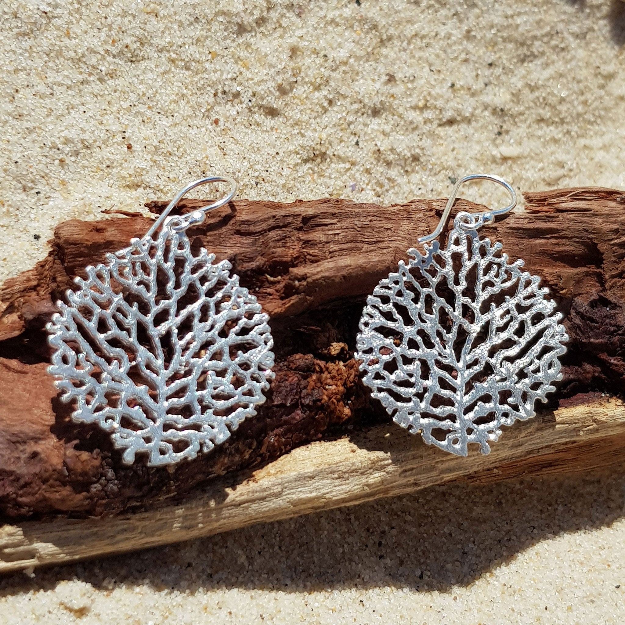 Silver Round Coral Earrings