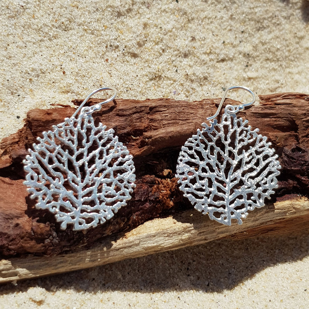 Silver Round Coral Earrings