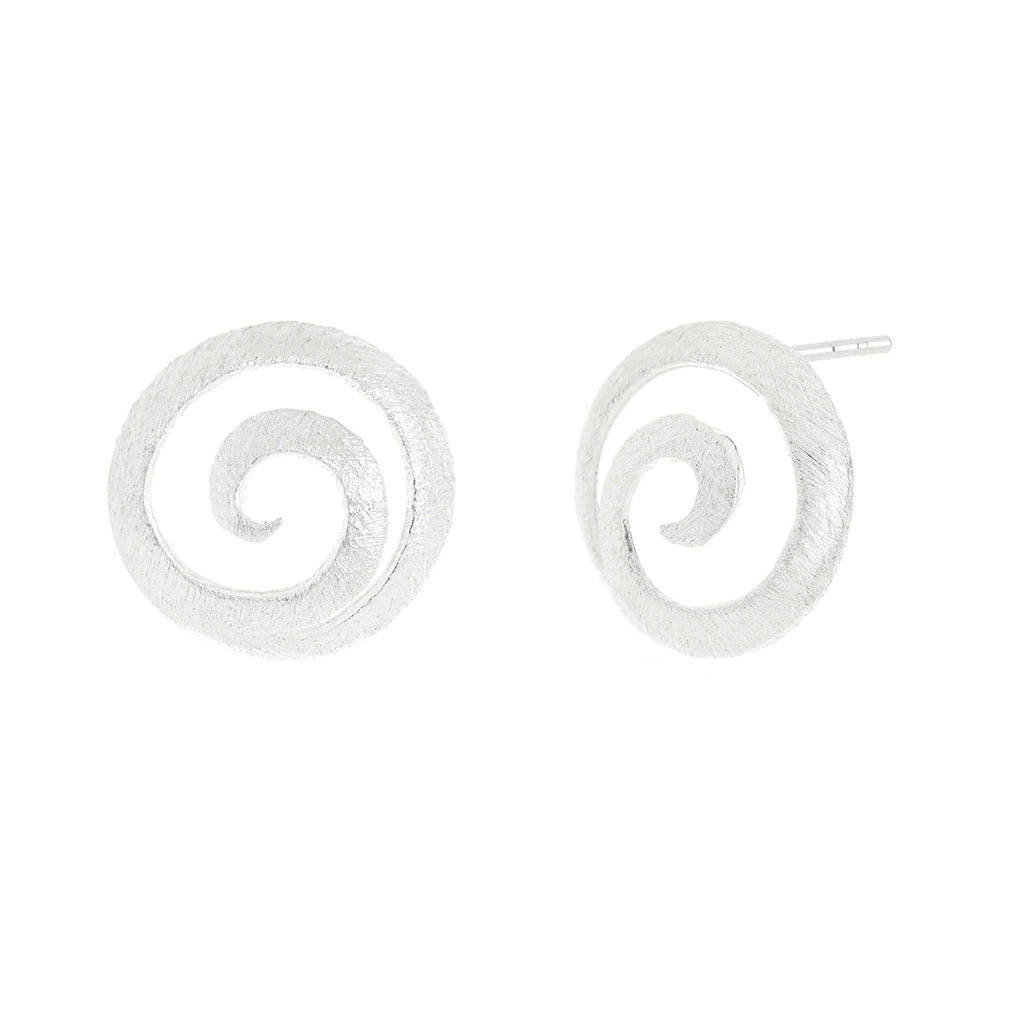Silver Round Sea Shell Stud Earrings