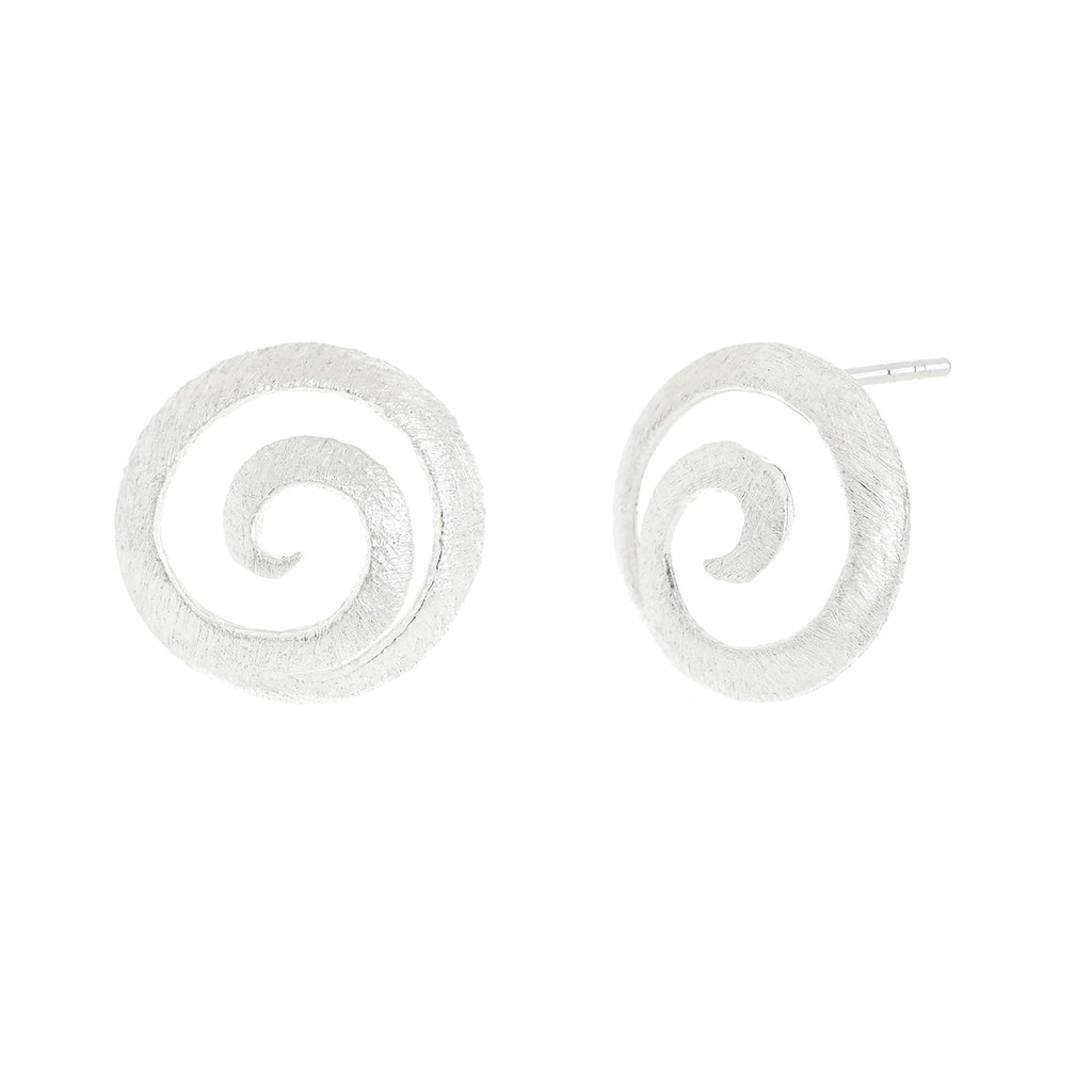 Silver Round Sea Shell Stud Earrings