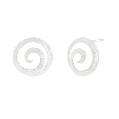 Silver Round Sea Shell Stud Earrings