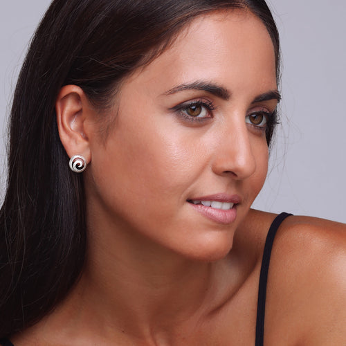 Silver Round Sea Shell Stud Earrings