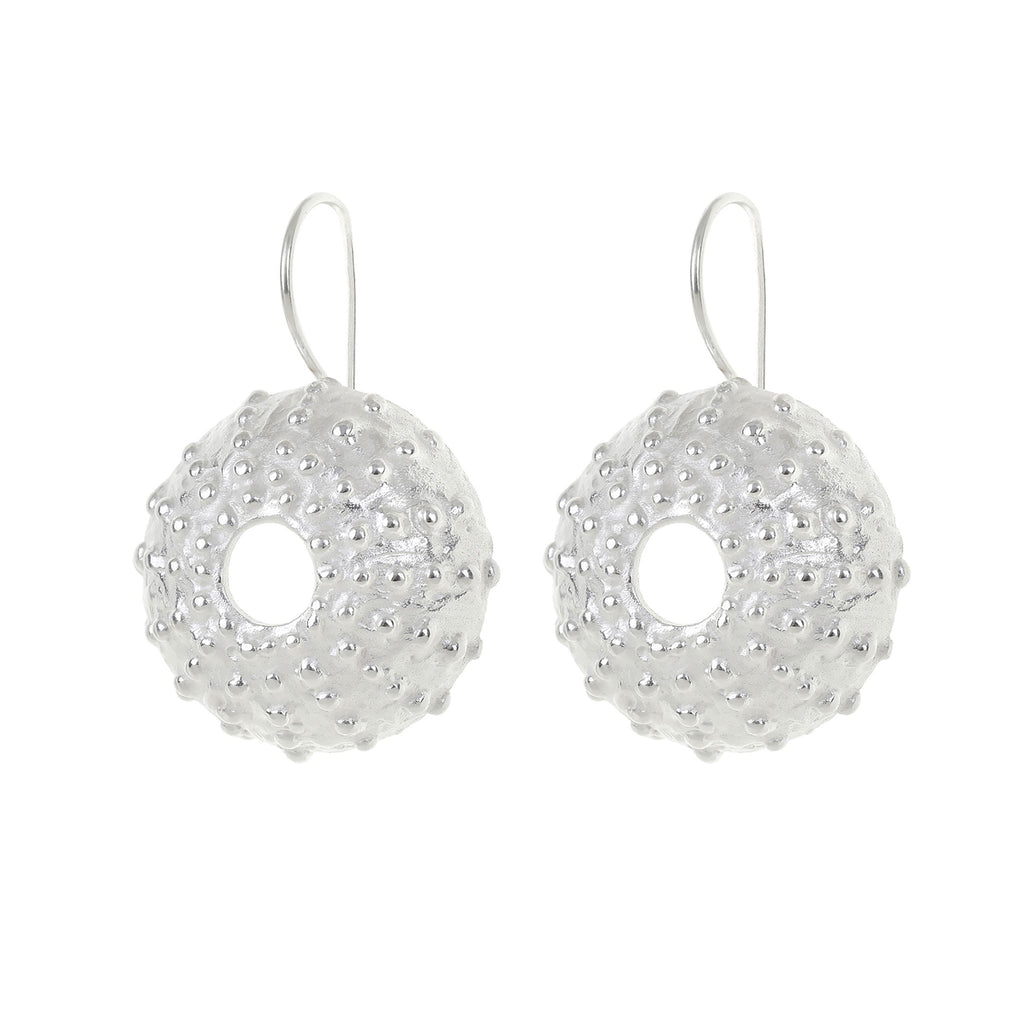 Silver Sea Urchin Shell Earrings