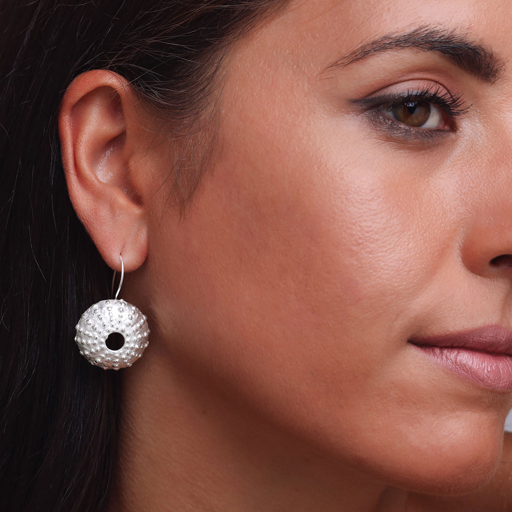 Silver Sea Urchin Shell Earrings